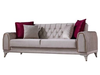 Tριθέσιος Καναπές Gold μπέζ